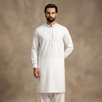 Boski White Shalwar Kameez